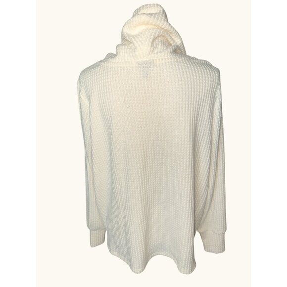NWT Torrid RADIANT Waffle Top Cream Cowl Neck Gold Sequin Long Sleeve Size 0X - Picture 3 of 5